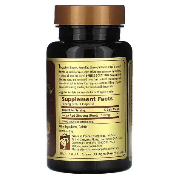 Alternative view of Prince of Peace, Prince Gold, Korean Red Ginseng, 518 mg, 50 Capsules