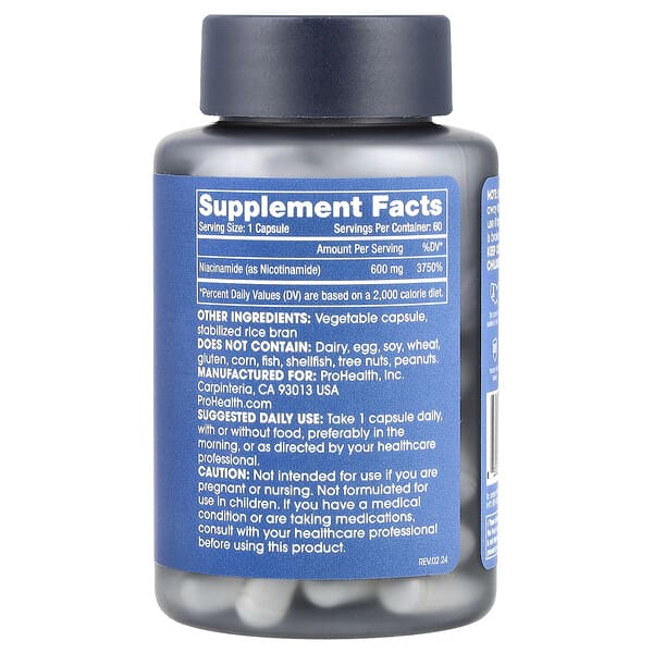 Alternative view of ProHealth Longevity, Niacinamide, 600 mg, 60 Capsules
