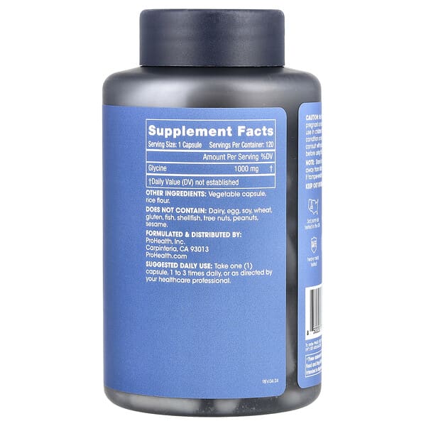 Alternative view of ProHealth Longevity, Pure Glycine, 1,000 mg, 120 Capsules
