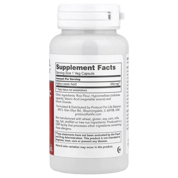 Alternative view of Protocol for Life Balance, Alpha-Lipoic Acid, 250 mg, 90 Veg Capsules