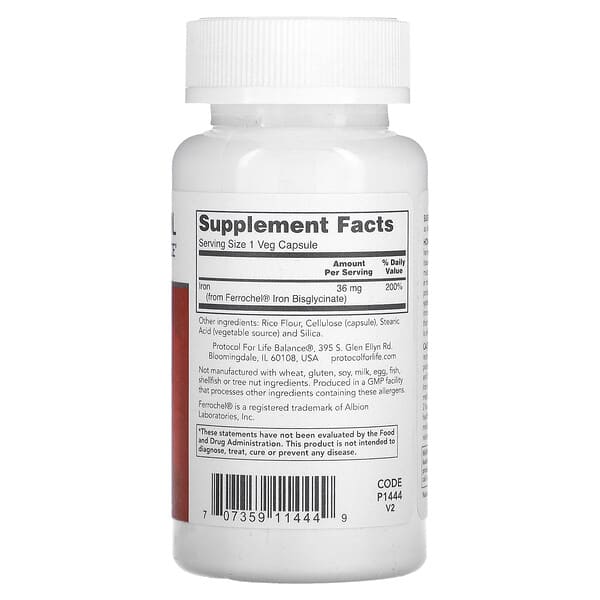 Alternative view of Protocol for Life Balance, Iron, High Potency, 36 mg, 90 Veg Capsules