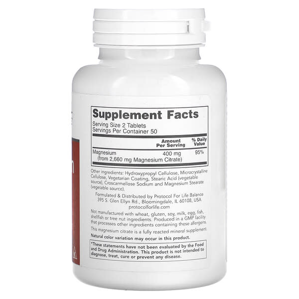 Alternative view of Protocol for Life Balance, Magnesium Citrate, 100 Tablets (200 mg per Tablet)