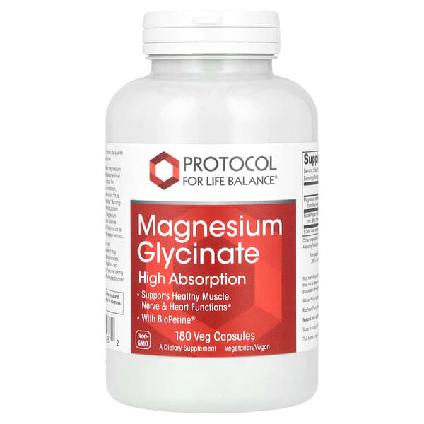 Protocol for Life Balance, Magnesium Glycinate, High Absorption, 180 Veg Capsules 3 Protocol for Life Balance, Magnesium Glycinate, High Absorption, 180 Veg Capsules