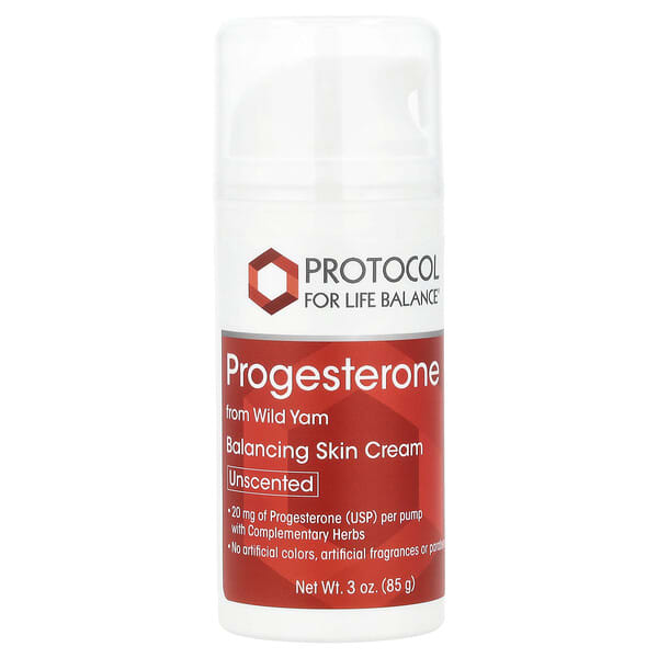 Protocol for Life Balance, Progesterone, Balancing Skin Cream, Unscented, 3 oz (85 g)