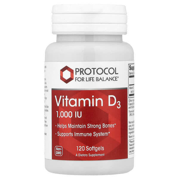 Protocol for Life Balance, Vitamin D3, 25 mcg (1,000 IU), 120 Softgels