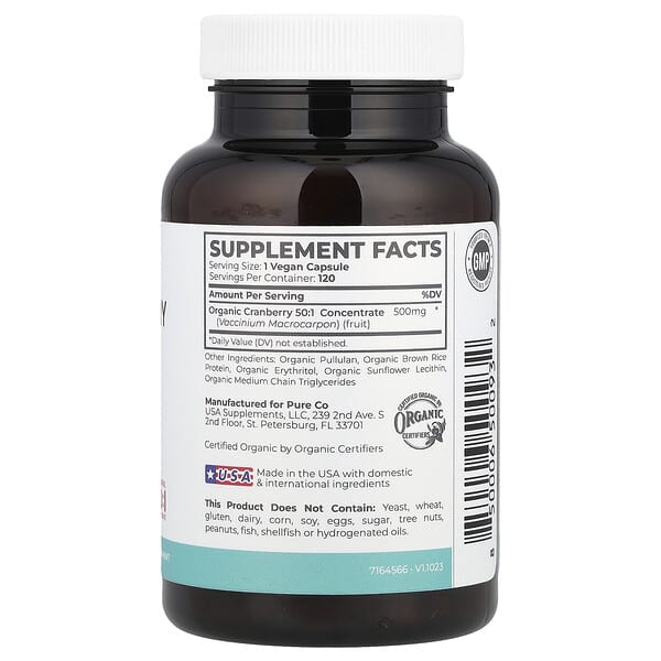 Alternative view of Pure Co., Organic Cranberry Concentrate, 500 mg, 120 Vegan Capsules