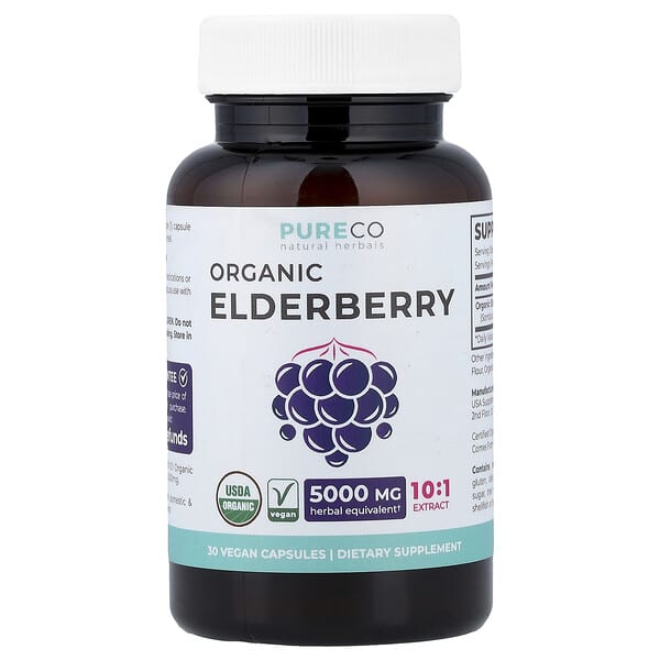 Pure Co., Organic Elderberry, 30 Vegan Capsules (500 mg per Capsule)