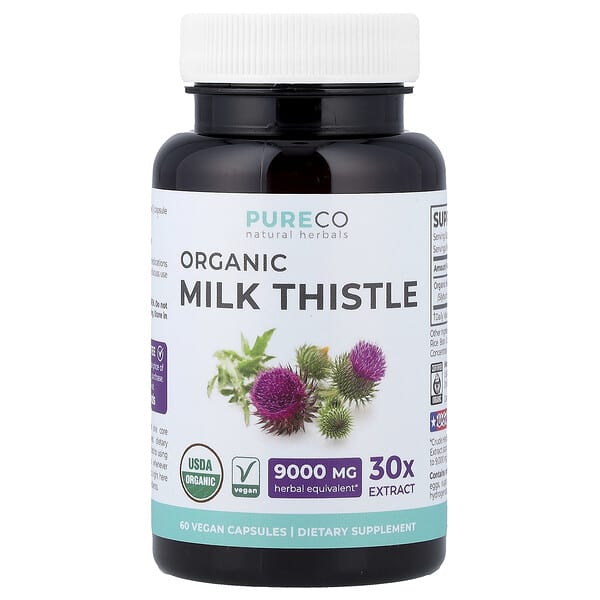 Pure Co., Organic Milk Thistle, 60 Vegan Capsules (300 mg per Capsule)