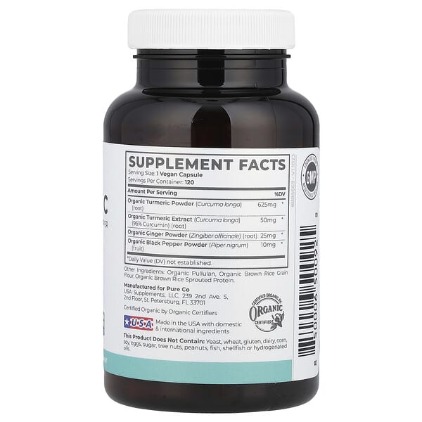 Alternative view of Pure Co., Organic Turmeric with Ginger & Black Pepper, 120 Vegan Capsules