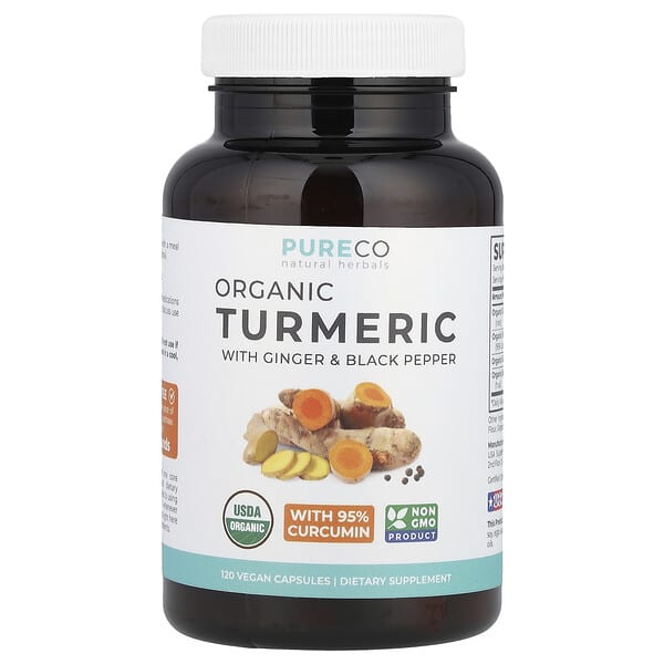 Pure Co., Organic Turmeric with Ginger & Black Pepper, 120 Vegan Capsules