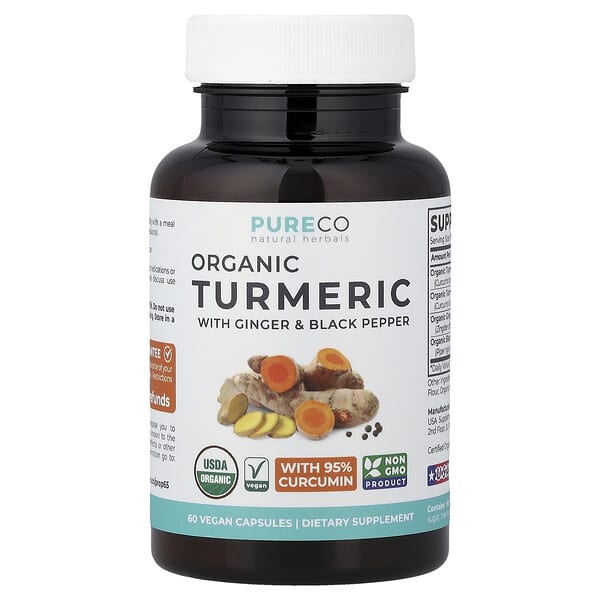 Pure Co., Organic Turmeric with Ginger & Black Pepper, 60 Vegan Capsules