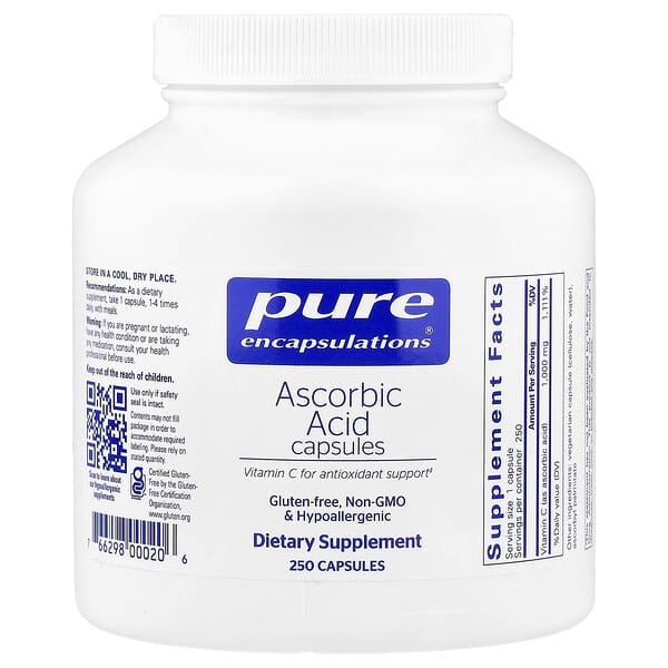 Pure Encapsulations, Ascorbic Acid, 250 Capsules (1,000 mg per Capsule)