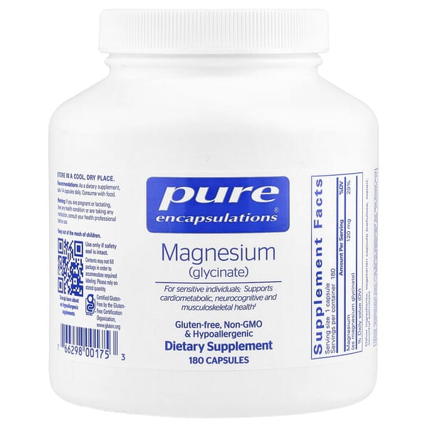 Pure Encapsulations, Magnesium (Glycinate), 120 mg, 180 Capsules
