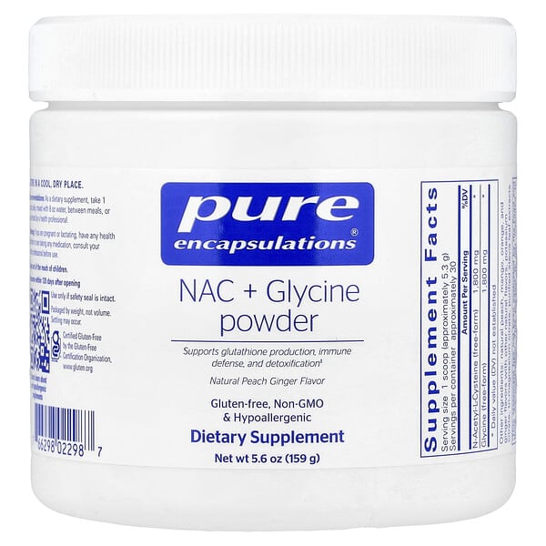 Pure Encapsulations, NAC + Glycine Powder, Natural Peach Ginger, 5.6 oz (159 g)