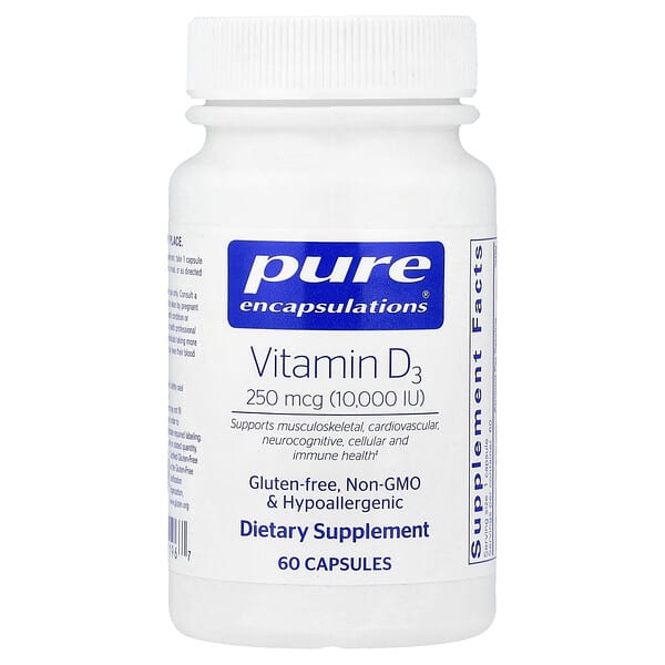 Pure Encapsulations, Vitamin D3, 250 mcg (10,000 IU), 60 Capsules