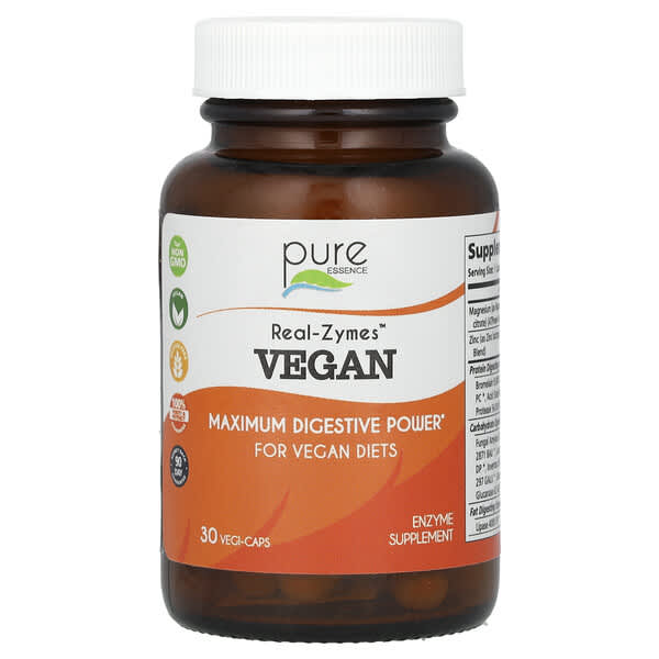 Pure Essence, Real-Zymes, Vegan, 30 Vegi-Caps