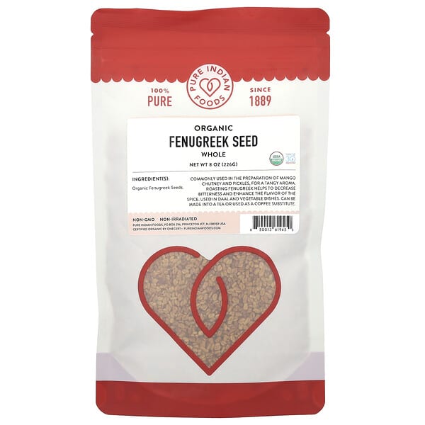 Pure Indian Foods, Organic Fenugreek Seed, Whole, 8 oz (226 g)