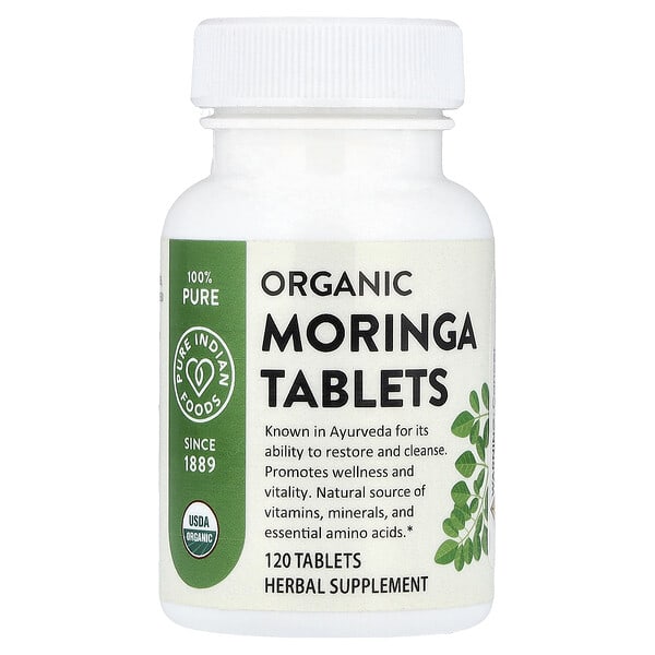 Pure Indian Foods, Organic Moringa Tablets , 120 Tablets (400 mg per Tablet)