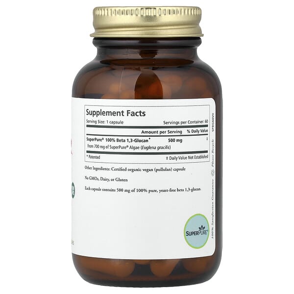 Alternative view of Pure Synergy, SuperPure® Beta 1,3 Glucan, Algae Extract, 60 Capsules (500 mg per Capsule)