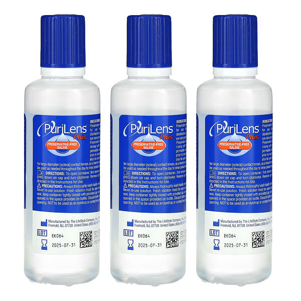 Purilens, Plus Preservative-Free Saline, 3 Bottles, 4 fl oz (120 ml) Each