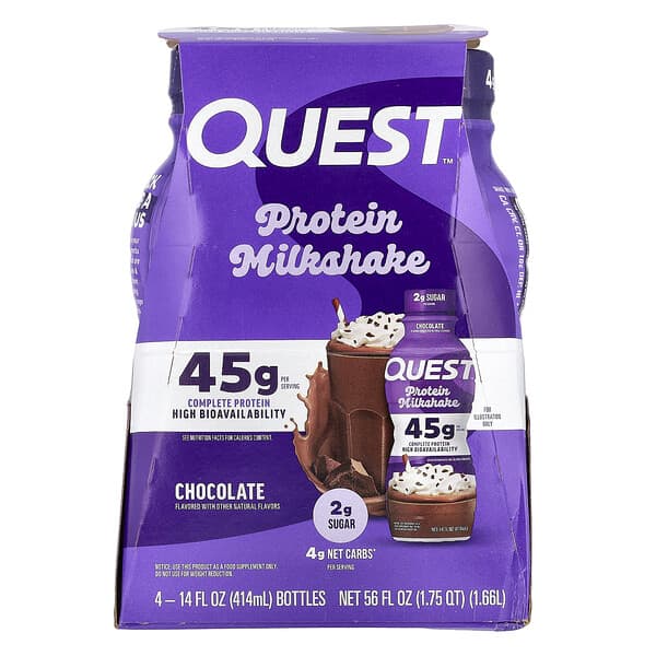 Quest Nutrition, Protein Milk Shake, Chocolate, 4 Bottles, 14 fl oz (414 ml) Each