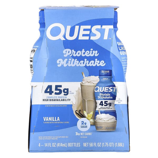 Quest Nutrition, Protein Milk Shake, Vanilla, 4 Bottles, 14 fl oz (414 ml) Each