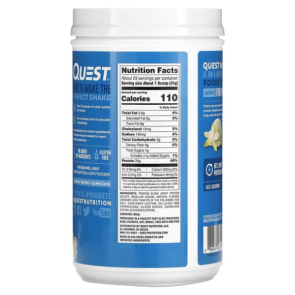 Alternative view of Quest Nutrition, Protein Powder, Vanilla Milkshake, 1.6 lb (726 g)