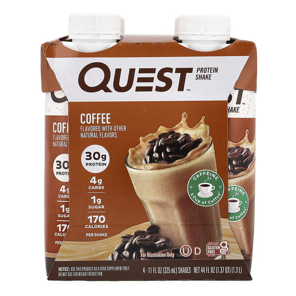 Quest Nutrition, Protein Shake, Coffee, 4 Shakes, 11 fl oz (325 ml) Each
