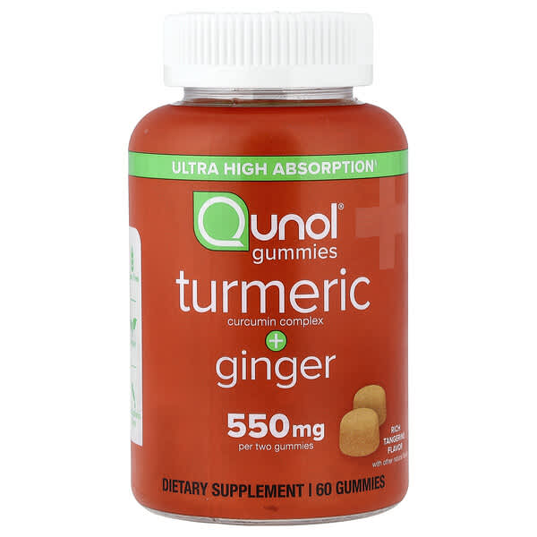 Qunol, Turmeric + Ginger, Rich Tangerine, 60 Gummies