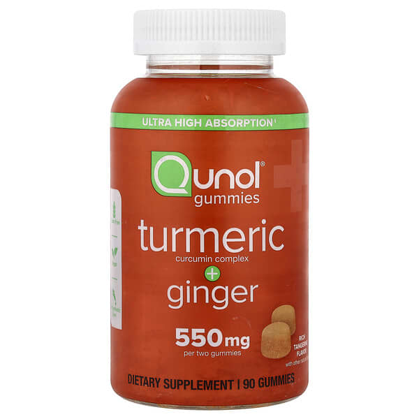 Qunol, Turmeric + Ginger, Rich Tangerine, 90 Gummies (275 mg per Gummy)