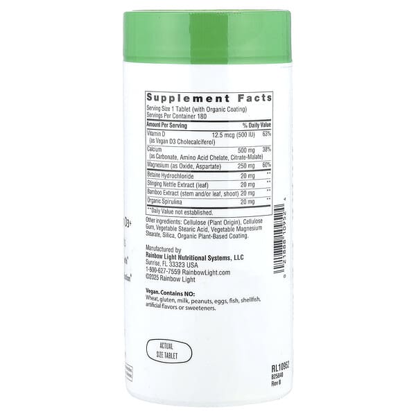 Alternative view of Rainbow Light, Calcium with Magnesium & Vegan D3+, 180 Tablets
