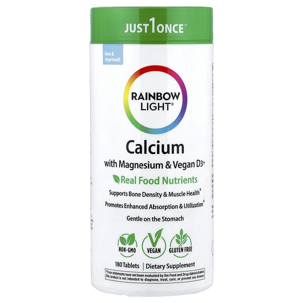 Rainbow Light, Calcium with Magnesium & Vegan D3+, 180 Tablets