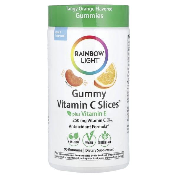 Rainbow Light, Gummy Vitamin C Slices™ Plus Vitamin E, Tangy Orange, 90 Gummies