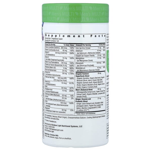 Alternative view of Rainbow Light, Men's One®+, Real Food Nutrients, 120 Vegetarian Caplets