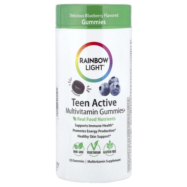 Rainbow Light, Teen Active Multivitamin Gummies+, Delicious Blueberry, 120 Gummies