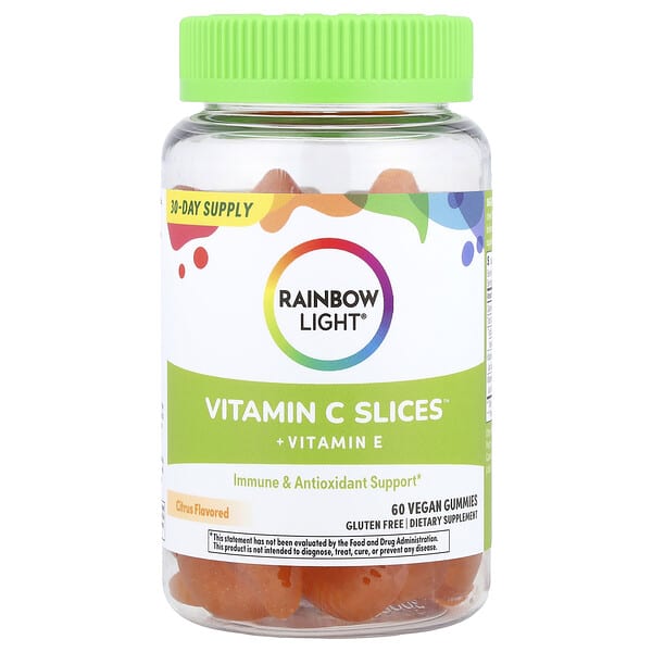 Rainbow Light, Vitamin C Slices™ + Vitamin E, Citrus, 60 Vegan Gummies