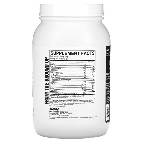 Alternative view of Raw Nutrition, Grass Fed Whey Isolate Protein, Cookies and Cream, 1.98 lbs (900 g)