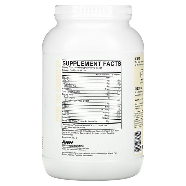 Alternative view of Raw Nutrition, Grass Fed Whey Isolate Protein, Vanilla, 1.63 lb (740 g)
