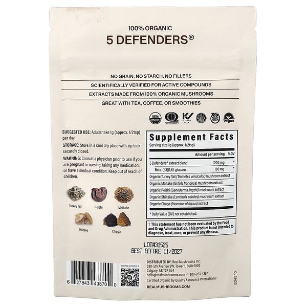 Alternative view of Real Mushrooms, 5 Defenders®, Mushroom Extract Powder, 1.59 oz (45 g)