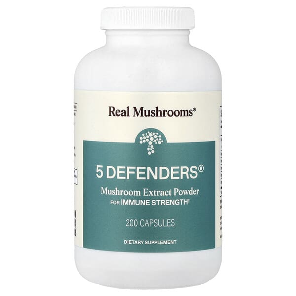 Real Mushrooms, 5 Defenders®, Mushroom Extract Powder, 200 Capsules