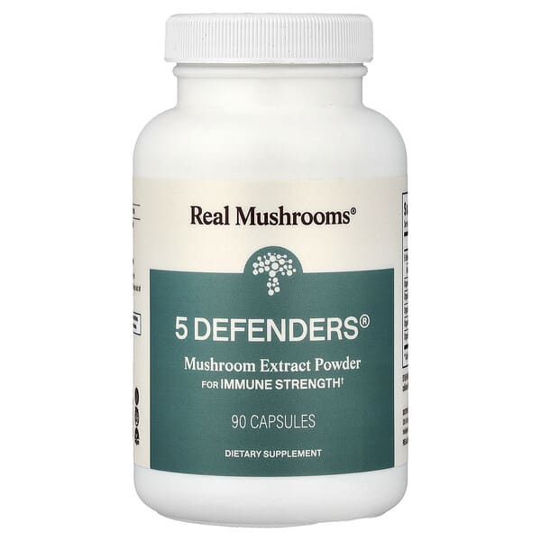 Real Mushrooms, 5 Defenders®, Mushroom Extract Powder, 90 Capsules