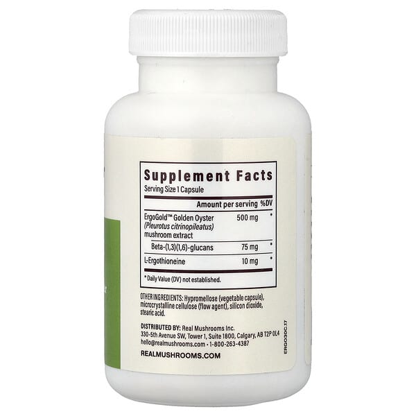 Alternative view of Real Mushrooms, ERGO + L-Ergothioneine, 60 Capsules