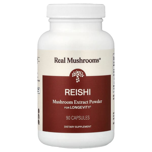 Real Mushrooms, Reishi, Mushroom Extract Powder, 90 Capsules (500 mg per Capsule)