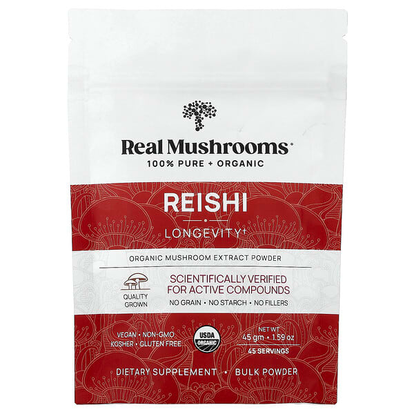 Real Mushrooms, Reishi, Organic Mushroom Extract Powder, 1.59 oz (45 gm)