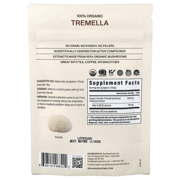 Alternative view of Real Mushrooms, Tremella, Organic Mushroom Extract Powder, 2.12 oz (60 g)