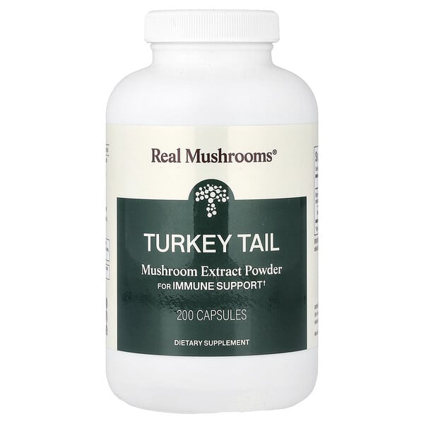 Real Mushrooms, Turkey Tail, Mushroom Extract Powder, 200 Capsules (500 mg per Capsule)