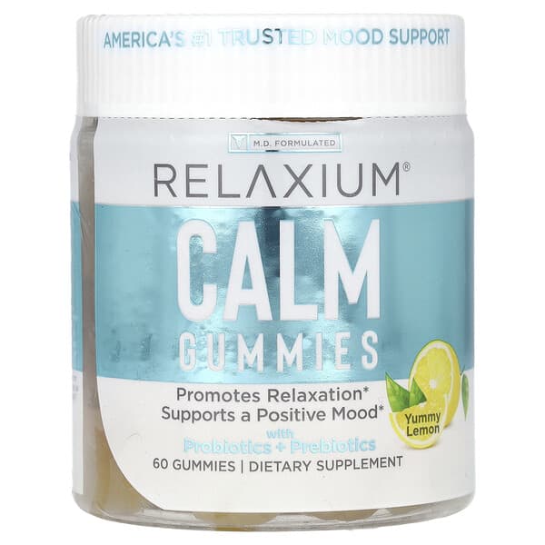 Relaxium, Calm Gummies with Probiotics + Prebiotics, Yummy Lemon, 60 Gummies