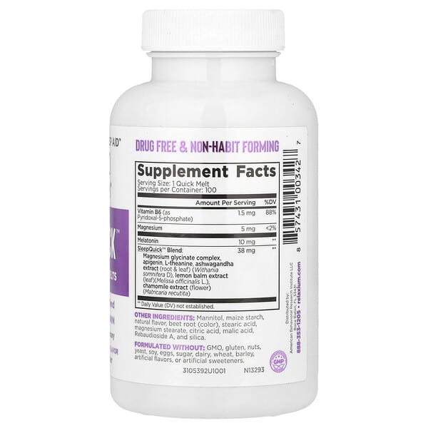 Alternative view of Relaxium, SleepQuick™, Sugar Free, Berry, 100 Drug Free Melts