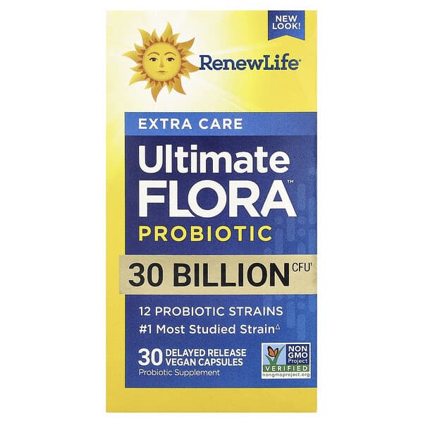 Renew Life, Extra Care Ultimate Flora™ Probiotic , 30 Billion CFU, 30 Delayed Release Vegan Capsules