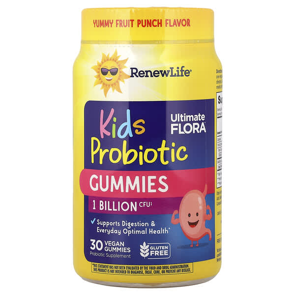 Renew Life, Kids Tummy Gummy, Prebiotics and Probiotics, Raspberry, 30 Gummies